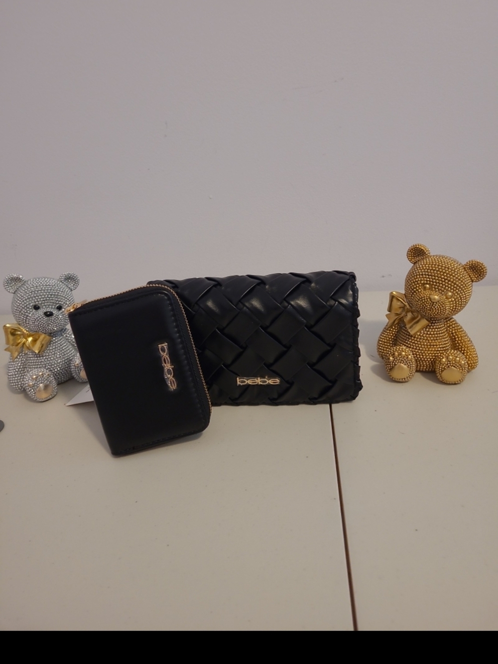 bebe Black Quilted Crossbody Bag and Zip Wallet Set